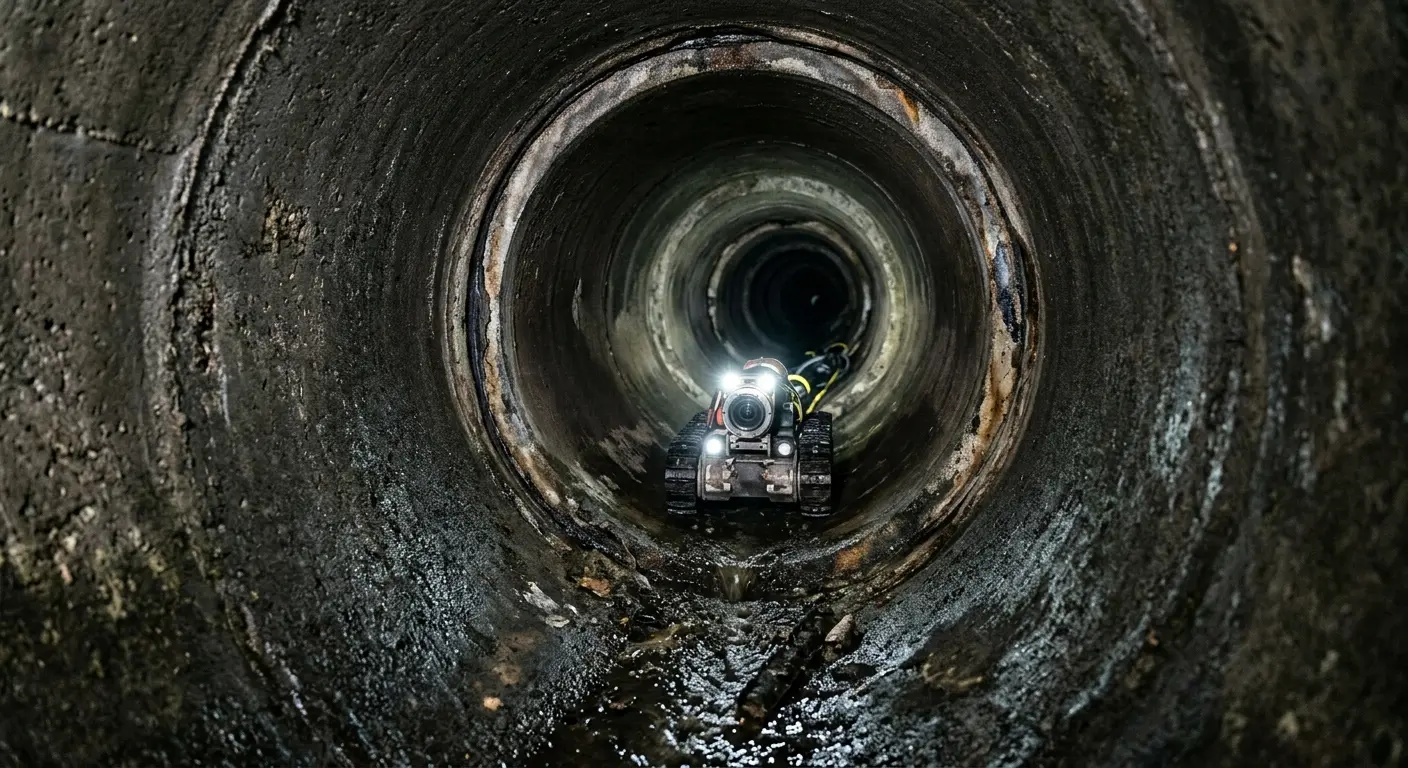 Robotic sewer camera inspecting pipe interior for Sewer Line Cleaning in Cascade
